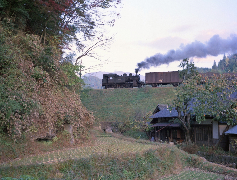 『晩秋の迫る夕暮れ』 464列車 C12209 明知線阿木 1969.11.2