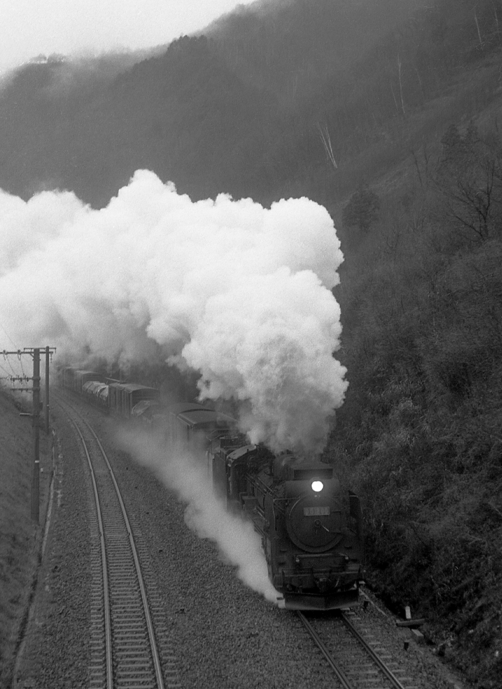 『鳥居峠めざして』 6651列車 D51200 藪原 1971.12.26