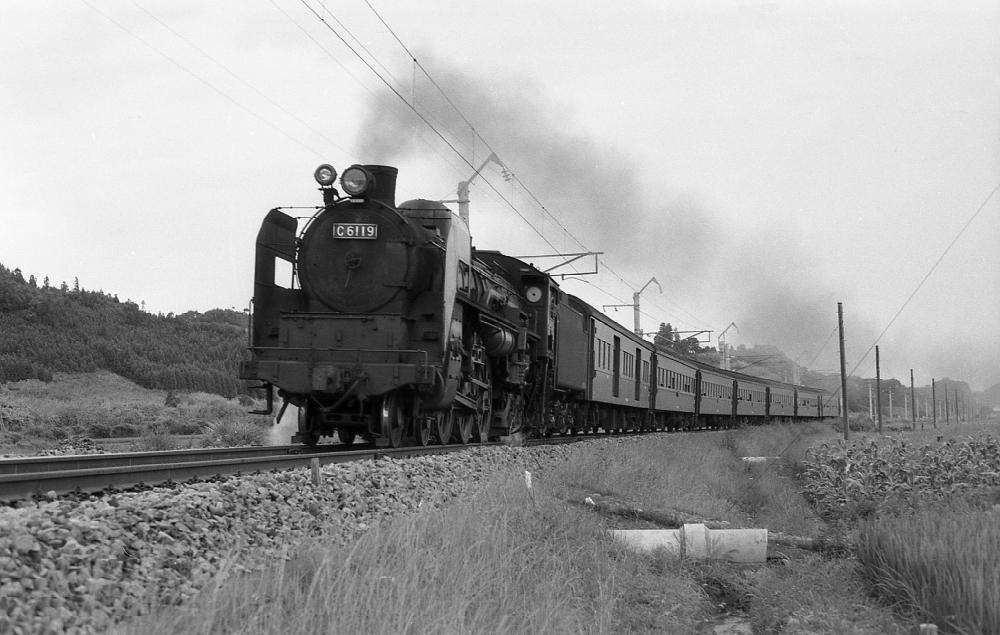 『奥羽本線を行くハドソン』 442列車 C6119 奥羽本線大鰐 1971.8.12