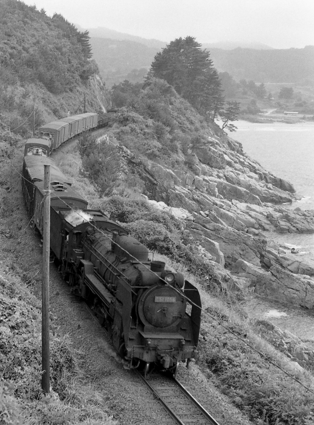 『石見の磯辺を行く』 876列車 D511054 山陰本線岡見 1974.7.25