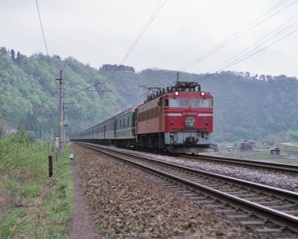 『朝靄をついて』 特別急行2002列車日本海 EF701007 北陸本線今庄 1971.5.3