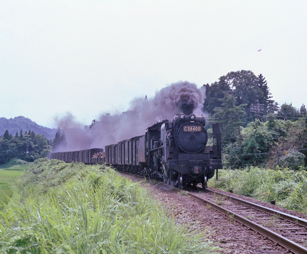 『盛夏の陸羽西線を行く』 168列車 C58402 陸羽西線津谷 1971.8.8