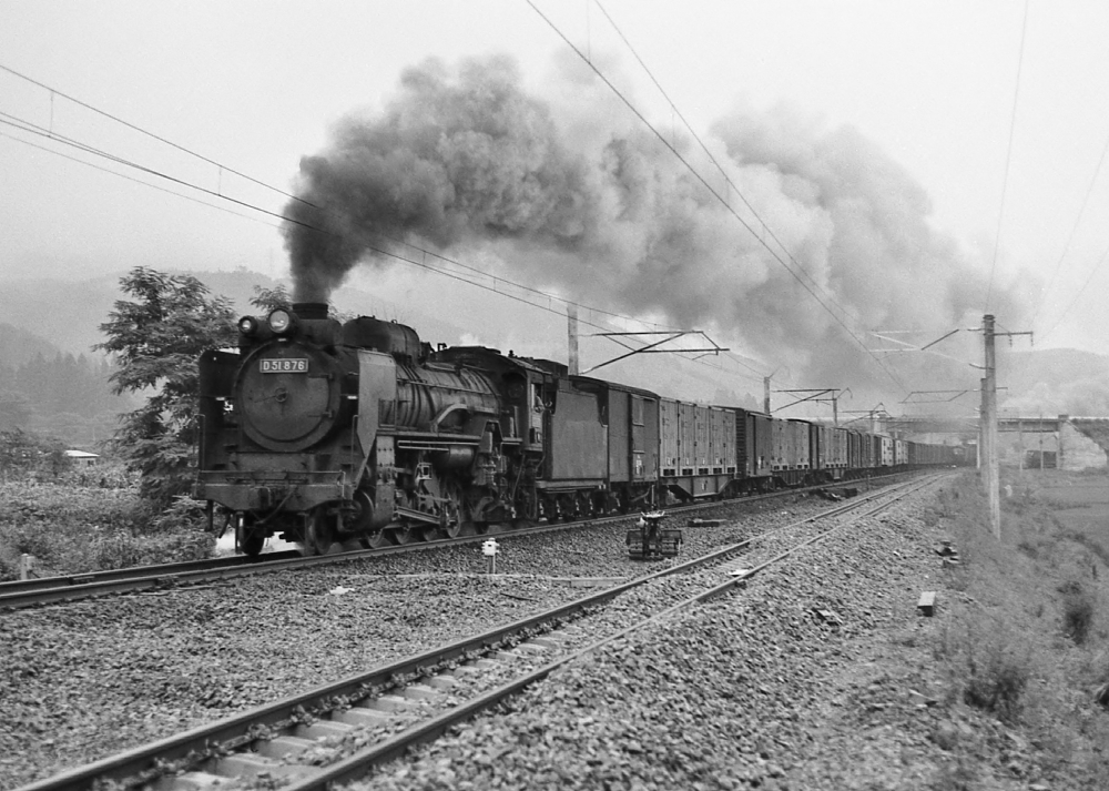 『前牽き後押し その１』 853列車 D51876・・D51130 奥羽本線白沢 1971.8.12