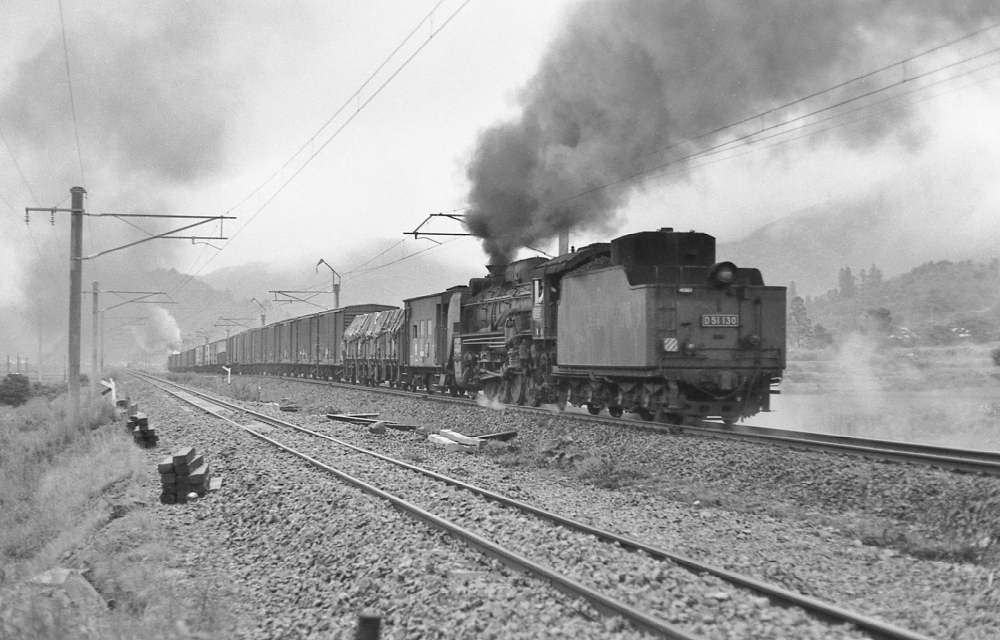 『前牽き後押し その２』 853列車 D51876・・D51130 奥羽本線白沢 1971.8.12