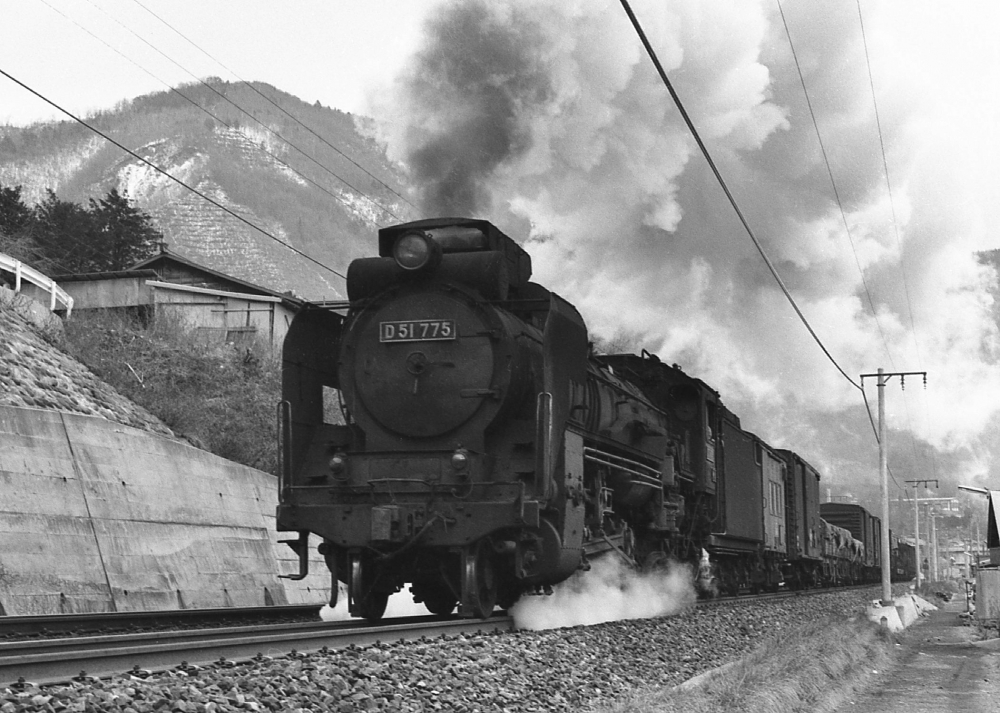 『鳥居峠への力走』 665列車 D51775 藪原 1971.12.25