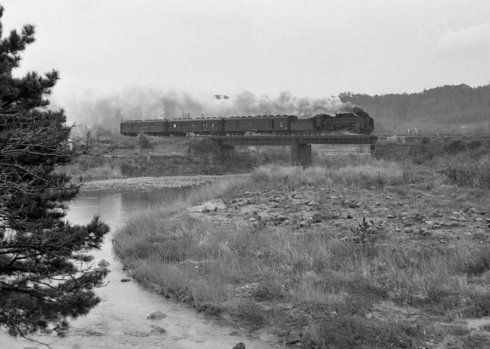 『鈴鹿川を渡る』 荷45列車 D51934 関 1971.3.30