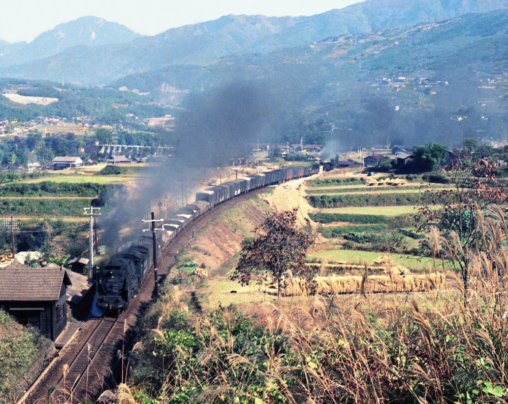 『落合山の力闘』 692列車 D51402・・D51 落合川 1969.11.2