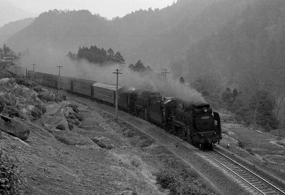 『デコイチ重連田立を下る』 826列車 D51898+849 田立 1971.4.4