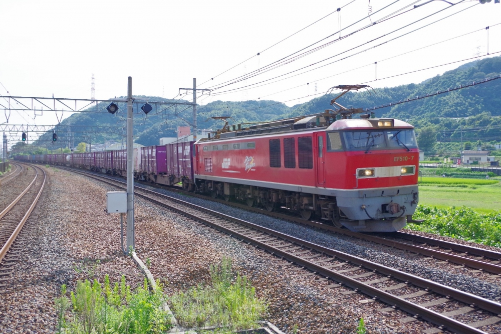 『レッドサンダー東海道線を突っ走る』 3095列車 EF510-7 東海道本線島本 2015.9.5