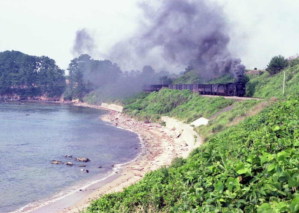 『盛夏の石見海岸を行く』 1891列車 D51581 山陰本線石見津田 1974.7.26