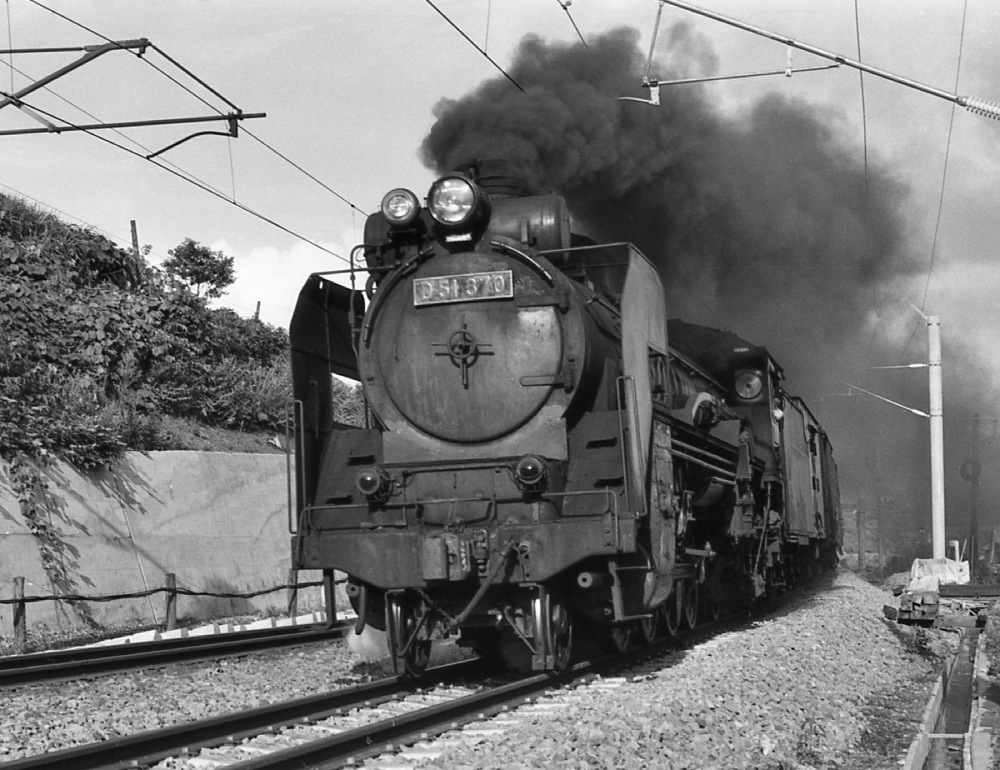 『排煙黒々と』 850列車 D51370 奥羽本線前山 1971.8.13