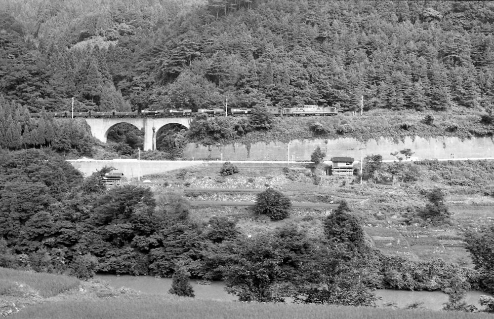 『猪谷の山腹を行く その2』 861列車 DD51 高山本線猪谷 1974.7.23