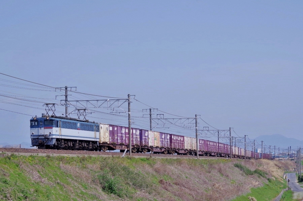 『揖斐川築堤を駆け上がる』 5087列車 EF652139 東海道本線穂積 2015.3.21