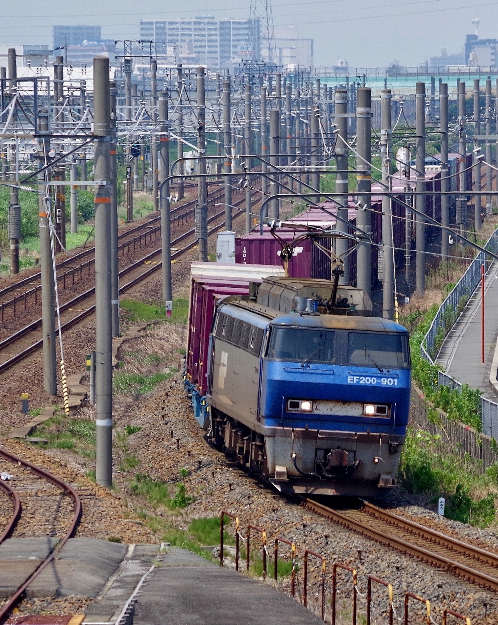 『ポールジャングルの間を』8056列車 EF200-901 稲沢 2015.8.8