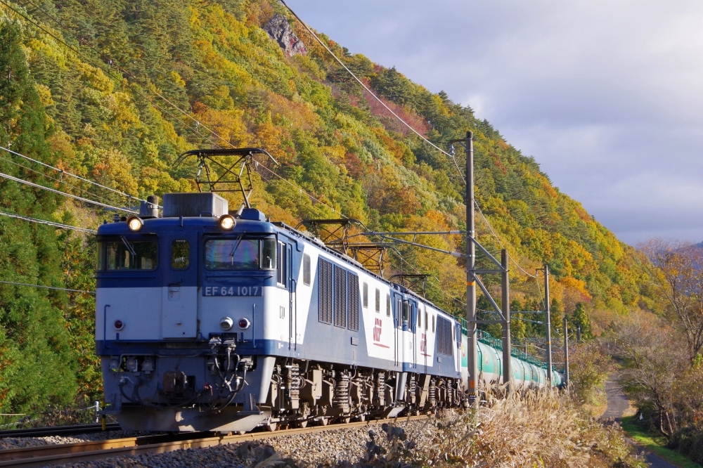 『明星岩をバックに』6088列車 EF641017+1003 中央本線原野 2020.11.4