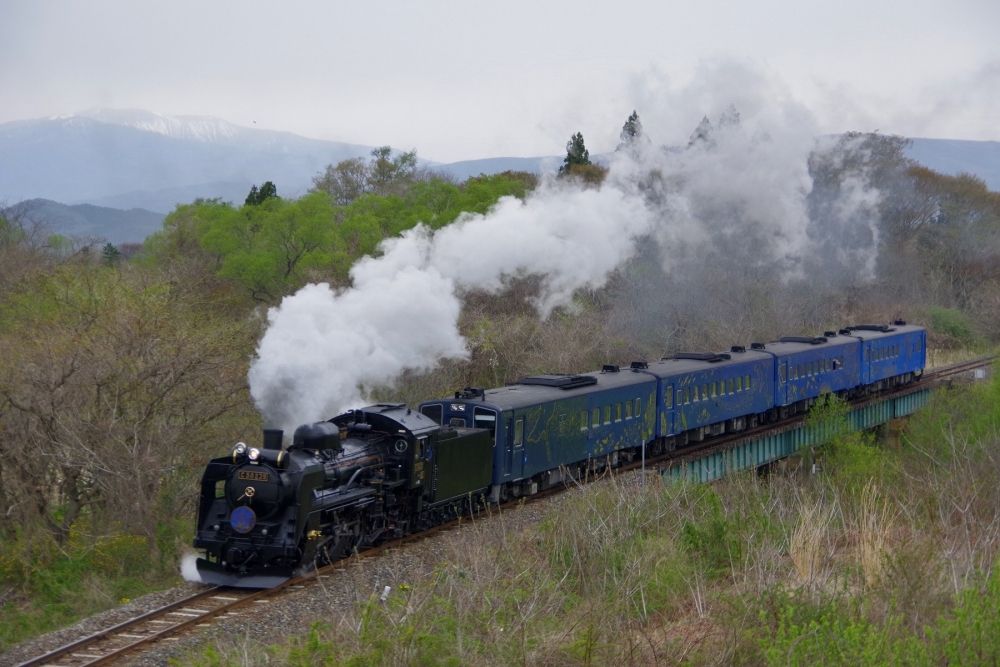 『残雪の早池峰山をバックに』8621列車 C58239 釜石線岩手上郷 2022.4.29