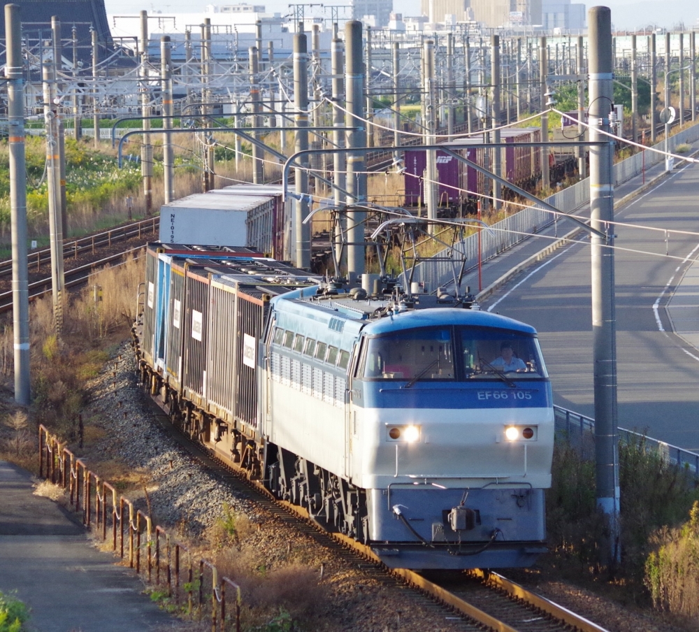 『初秋の夕日に輝いて』 2070列車 EF66105 稲沢 2013.10.12